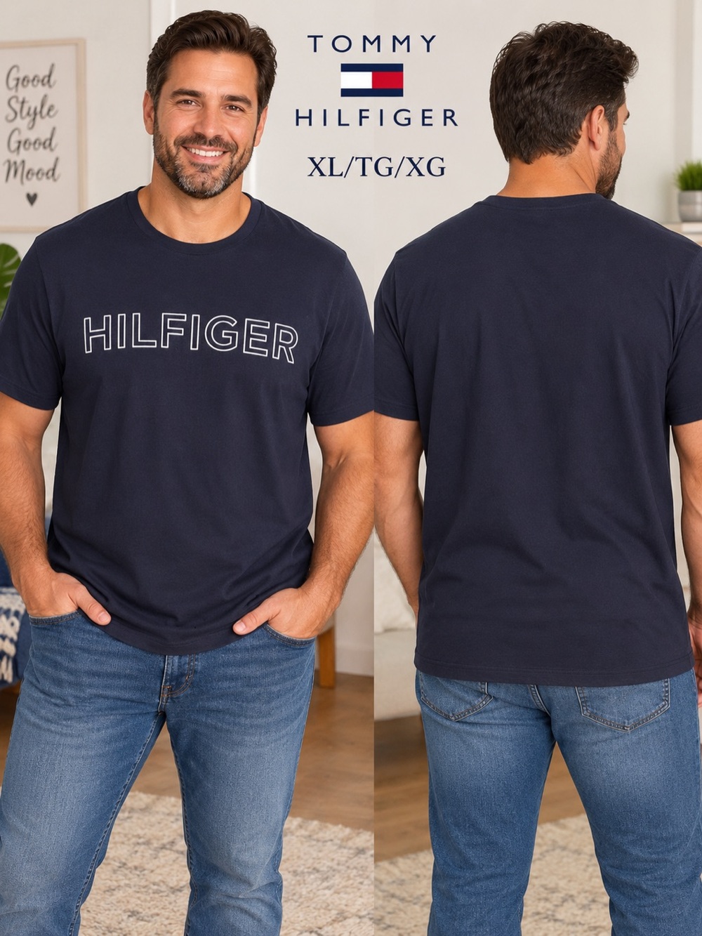 Tommy Hilfiger Men’s Navy Logo Graphic T-Shirt Size XL